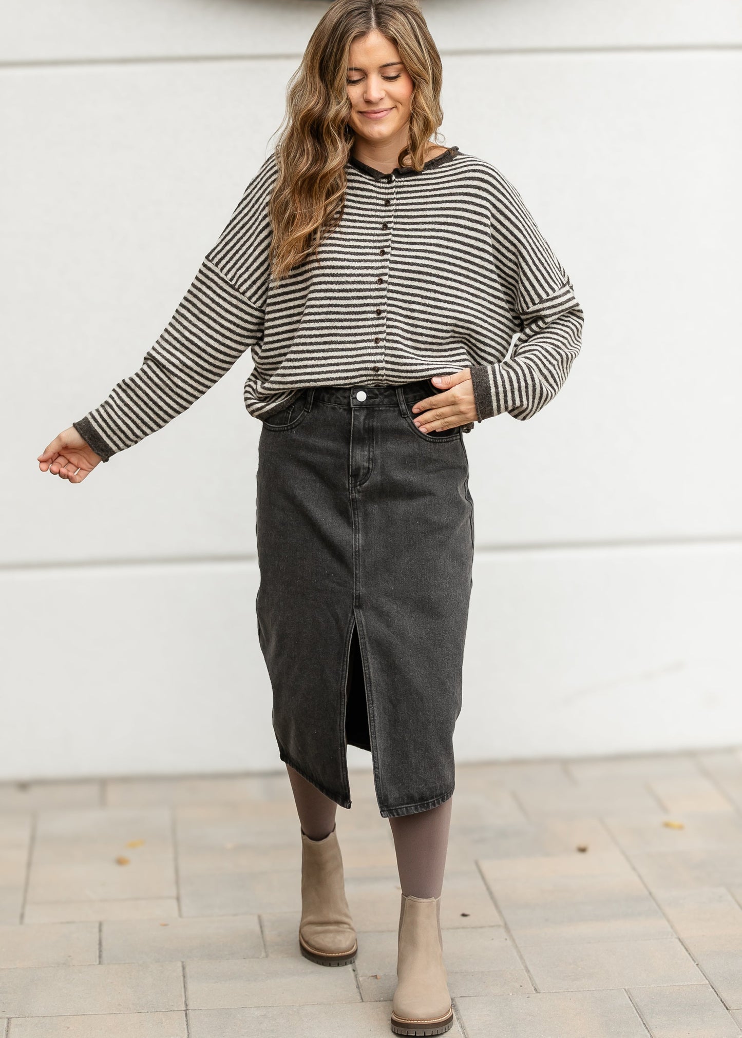 Stripe Knit Drop Shoulder Cardigan FF Layering Essentials