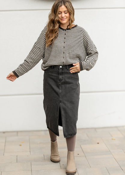 Stripe Knit Drop Shoulder Cardigan FF Layering Essentials