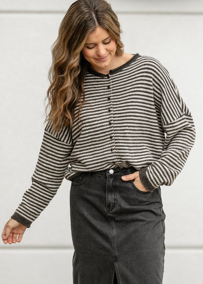 Stripe Knit Drop Shoulder Cardigan FF Layering Essentials Brown / S