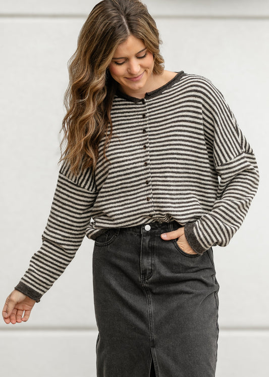 Stripe Knit Drop Shoulder Cardigan FF Layering Essentials Brown / S