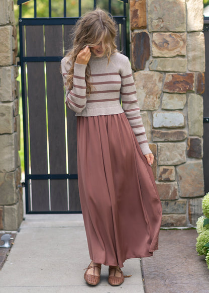 Stripe Knit Top Satin Dress FF Dresses