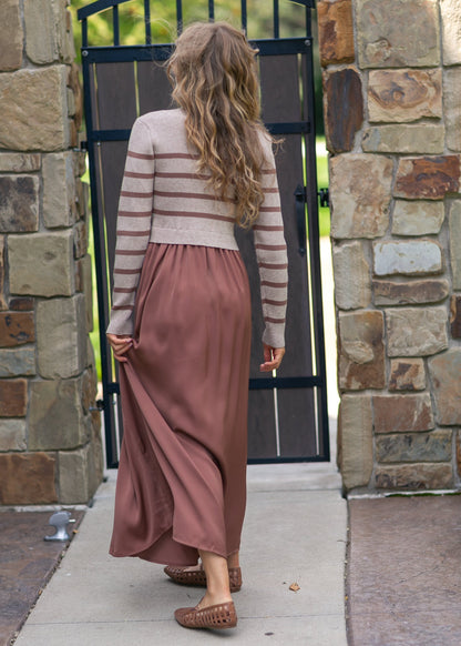 Stripe Knit Top Satin Dress FF Dresses