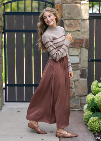 Stripe Knit Top Satin Dress FF Dresses