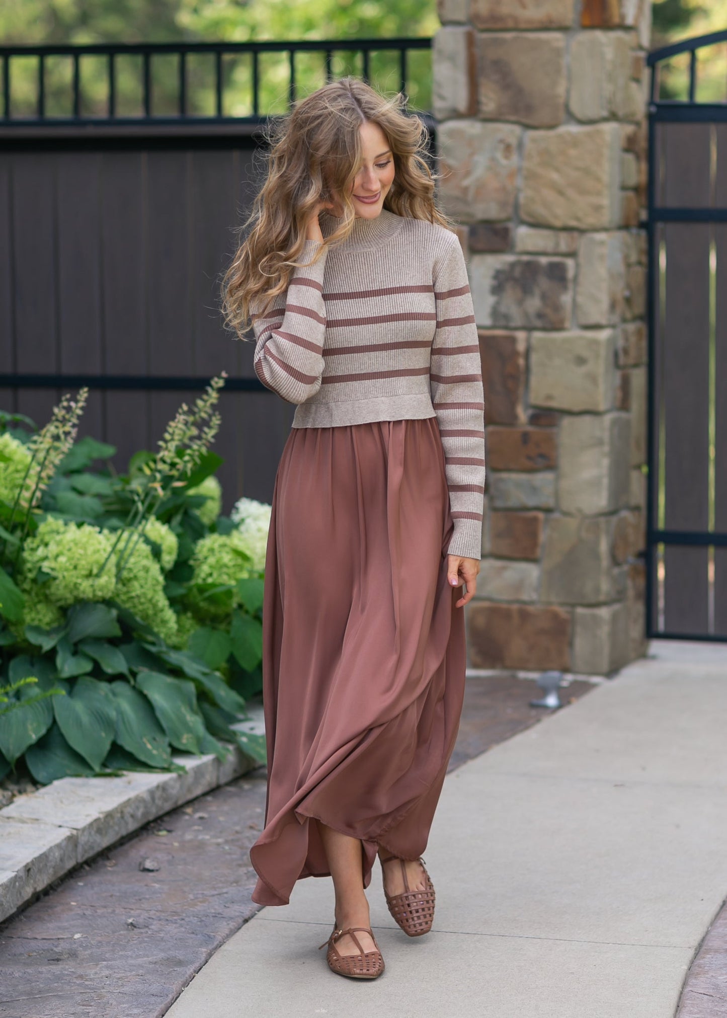 Stripe Knit Top Satin Dress FF Dresses