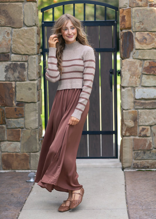 Stripe Knit Top Satin Dress FF Dresses