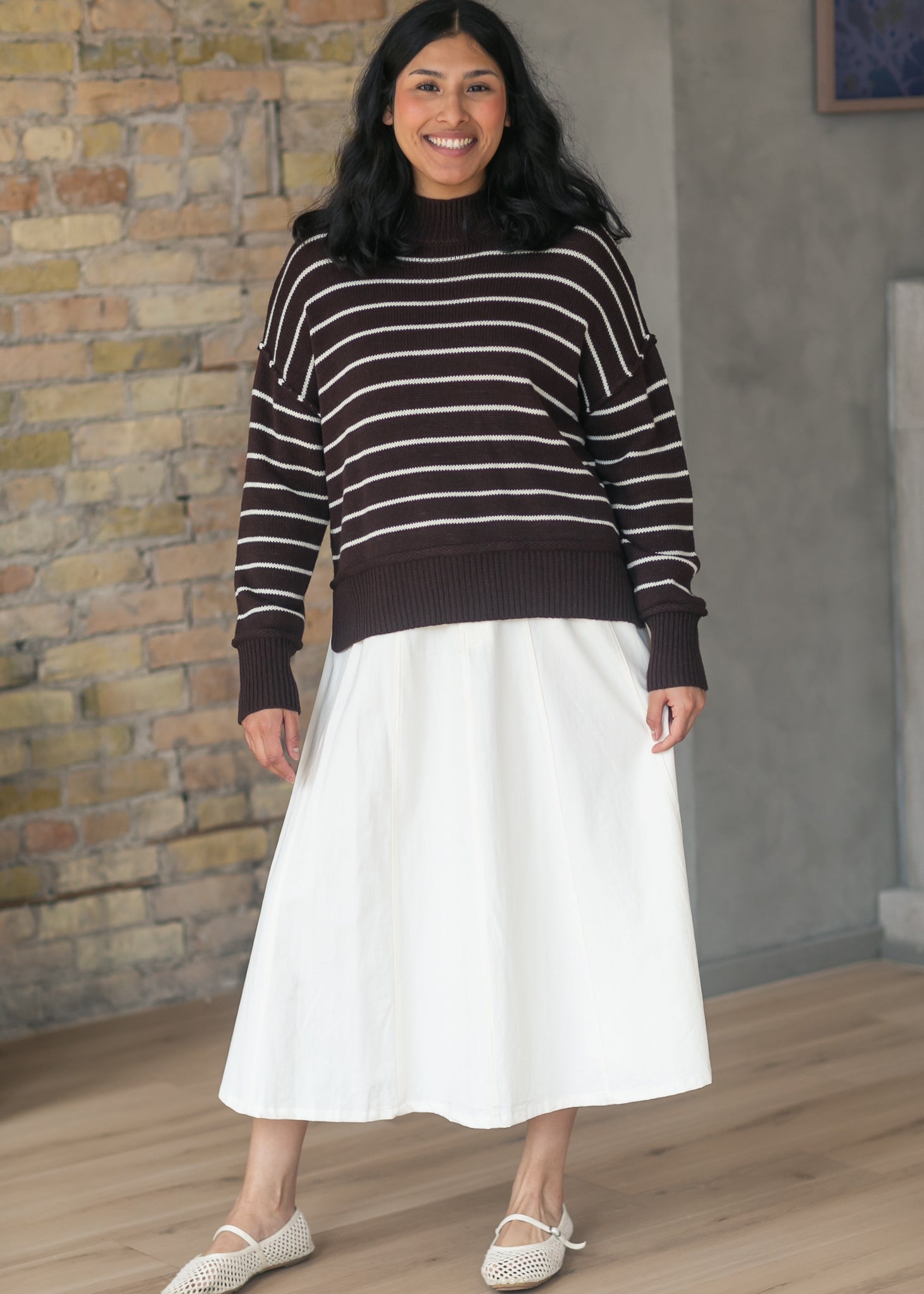 Stripe Mock Neck Pullover Sweater FF Tops