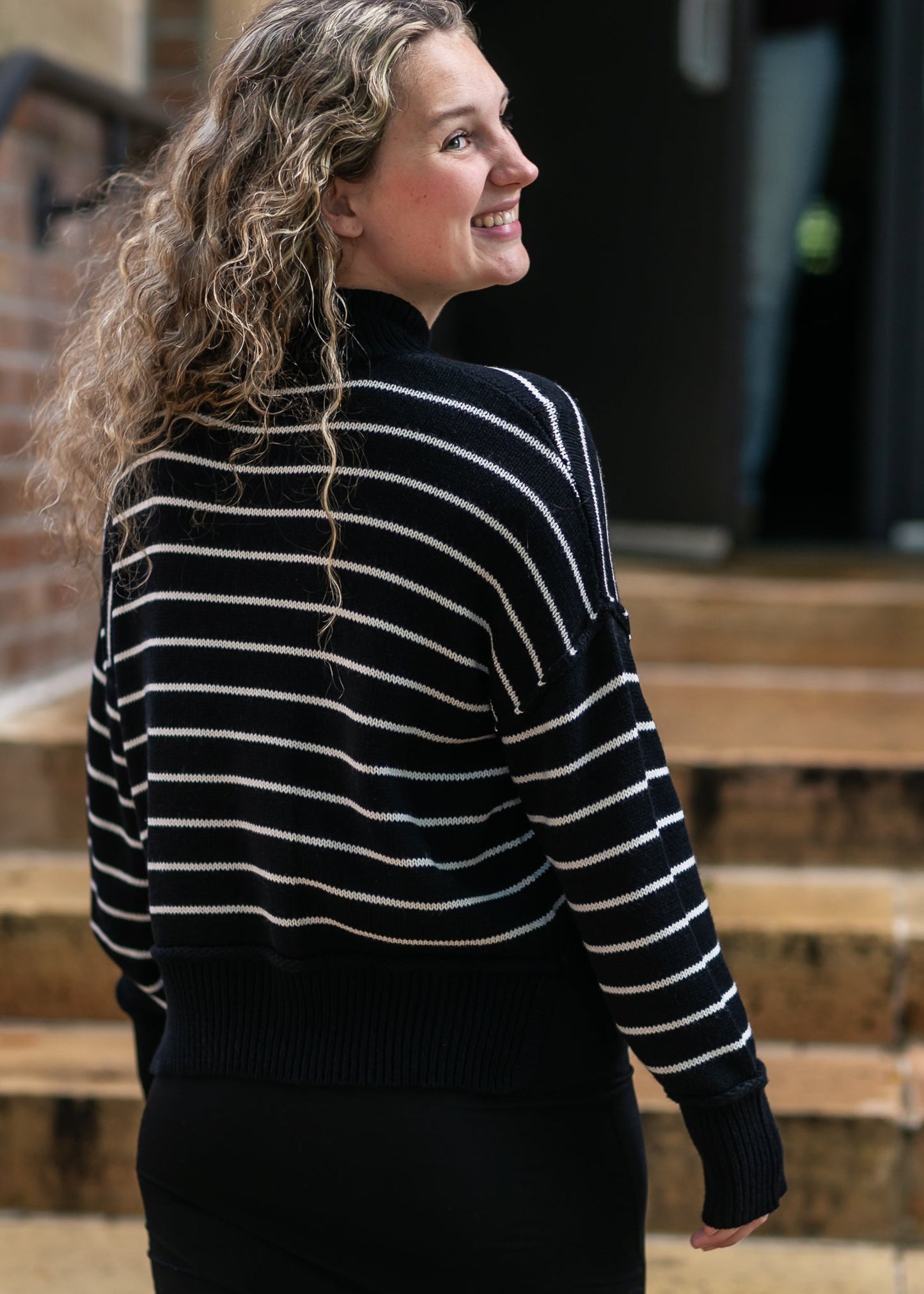 Stripe Mock Neck Pullover Sweater FF Tops