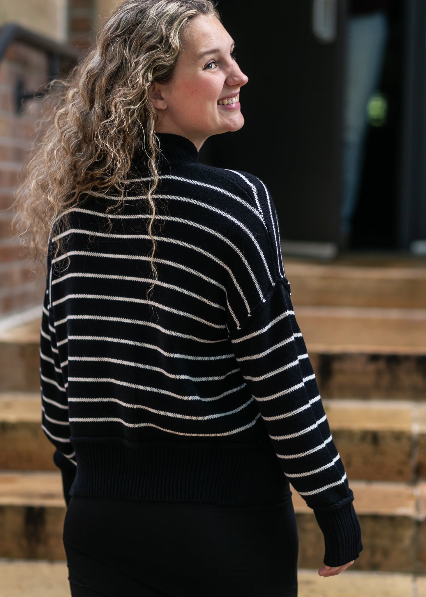 Stripe Mock Neck Pullover Sweater FF Tops