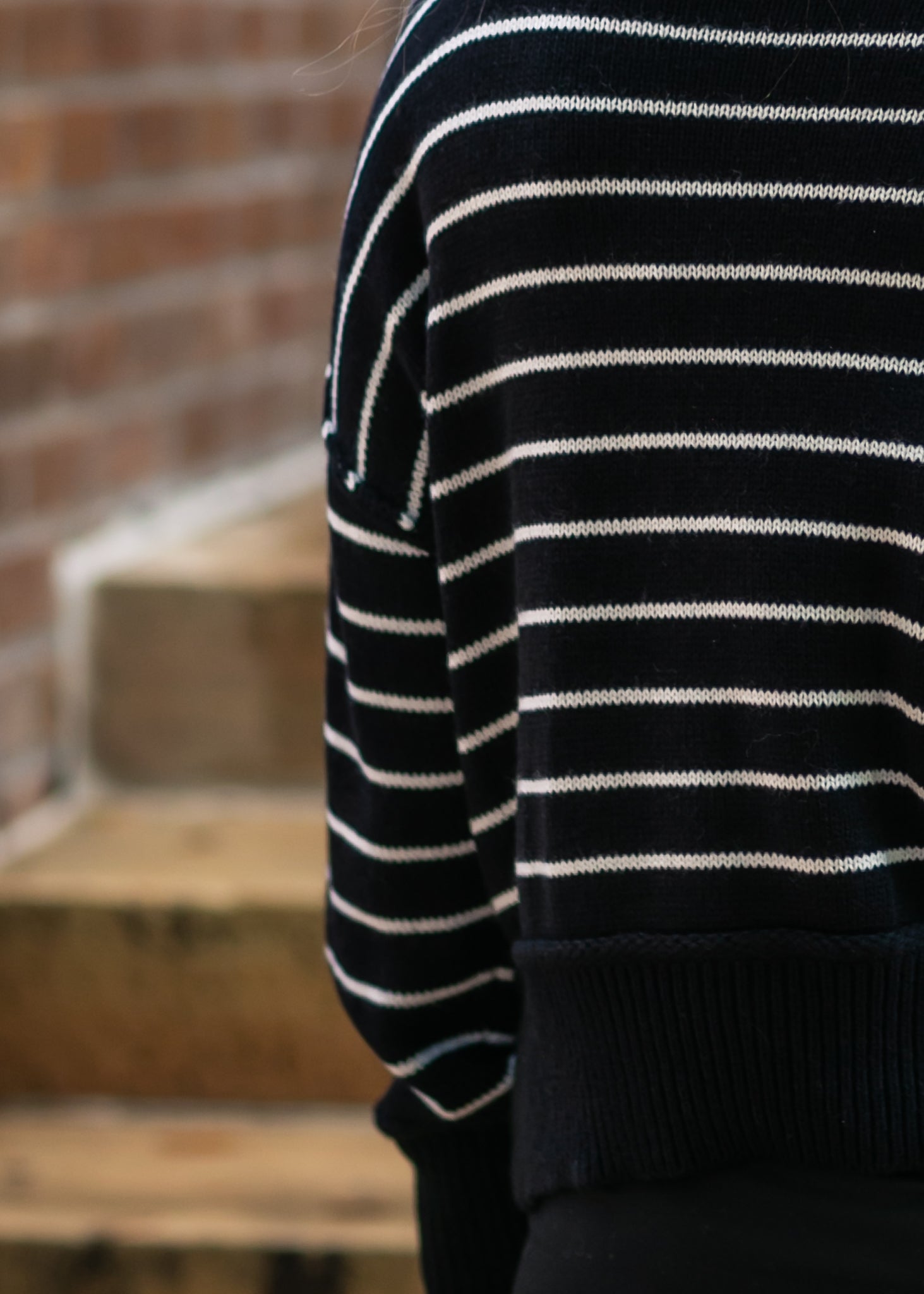 Stripe Mock Neck Pullover Sweater FF Tops