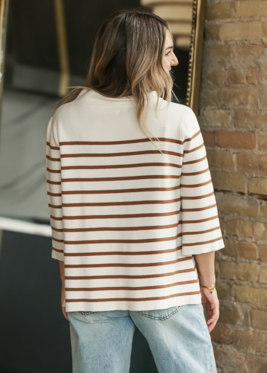 Stripe Pattern Mock Neck Sweater FF Tops