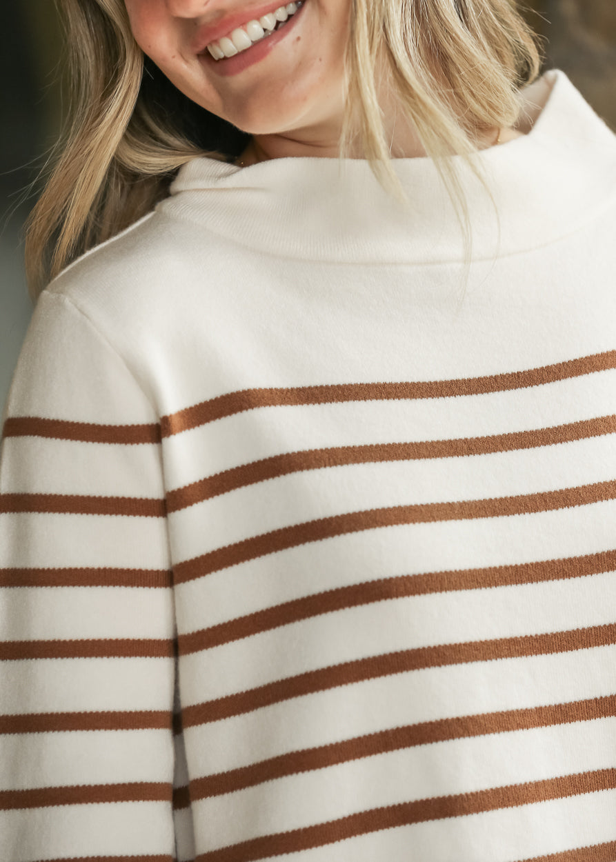 Stripe Pattern Mock Neck Sweater FF Tops