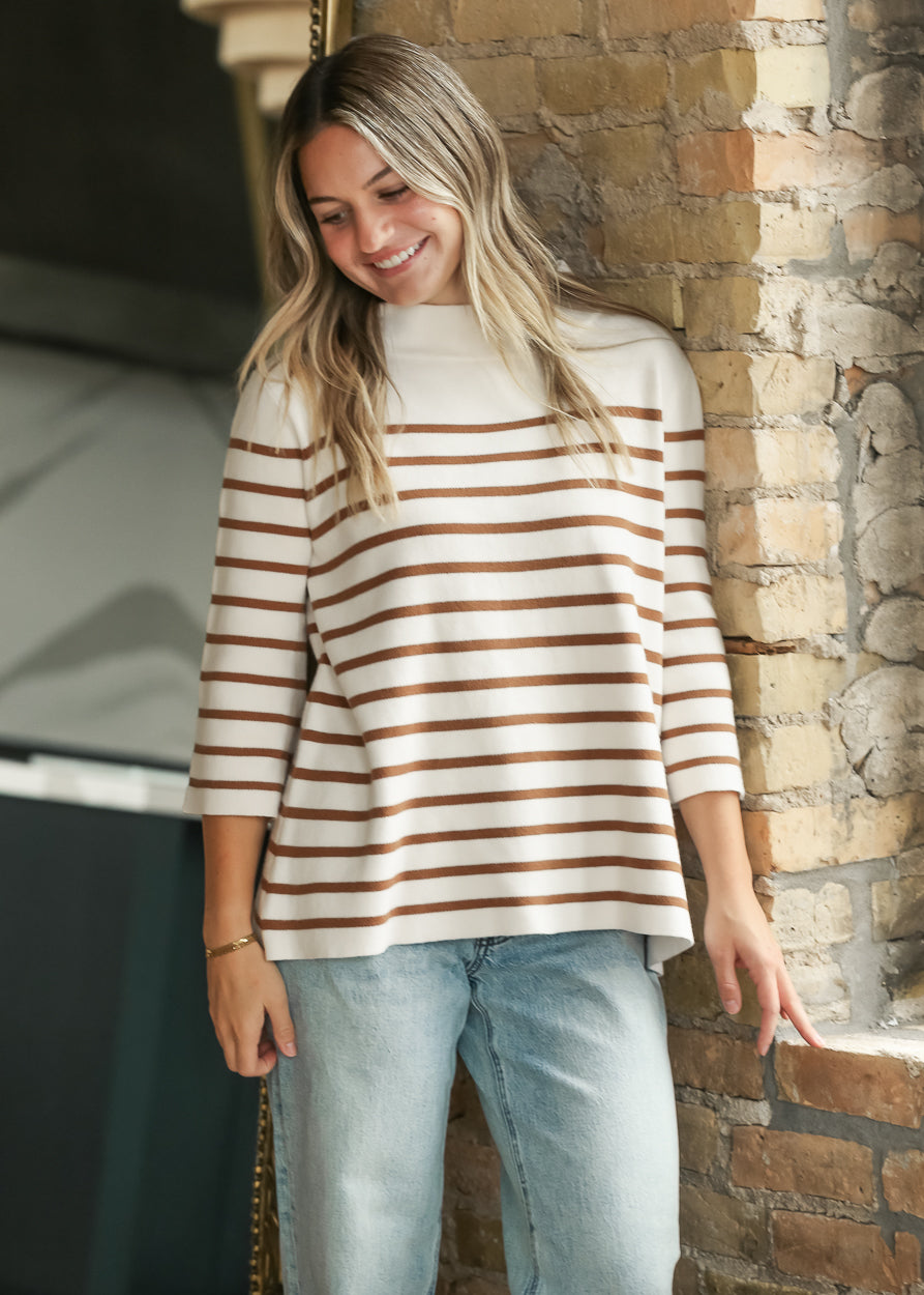 Stripe Pattern Mock Neck Sweater FF Tops S