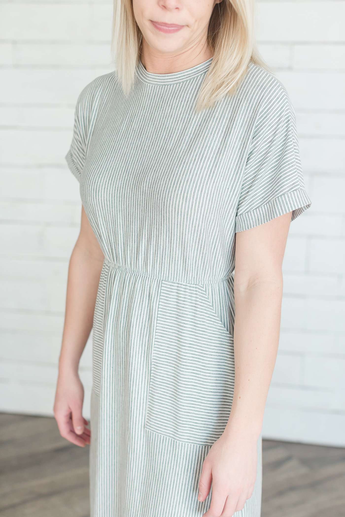 Stripe Pocket Midi Dress Dresses Gray / S