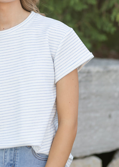 Stripe Round Neck Short Sleeve Top FF Tops