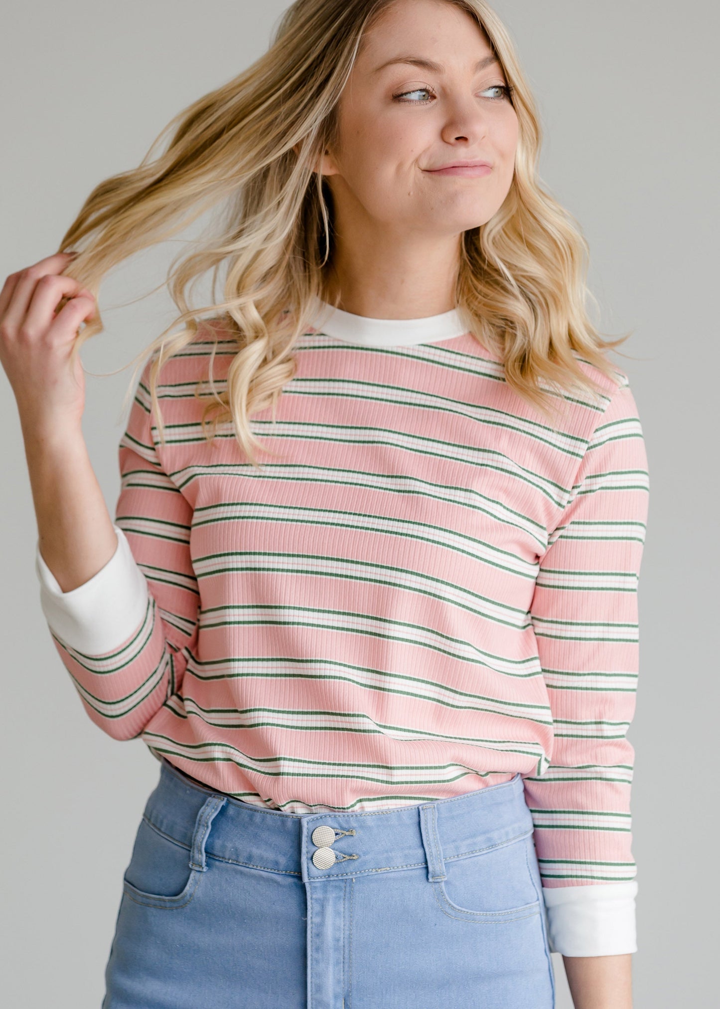 Striped 3/4 Sleeve Casual Top - FINAL SALE Tops