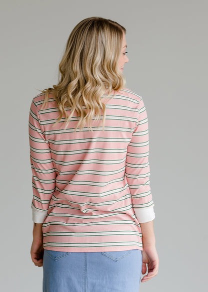 Striped 3/4 Sleeve Casual Top - FINAL SALE Tops