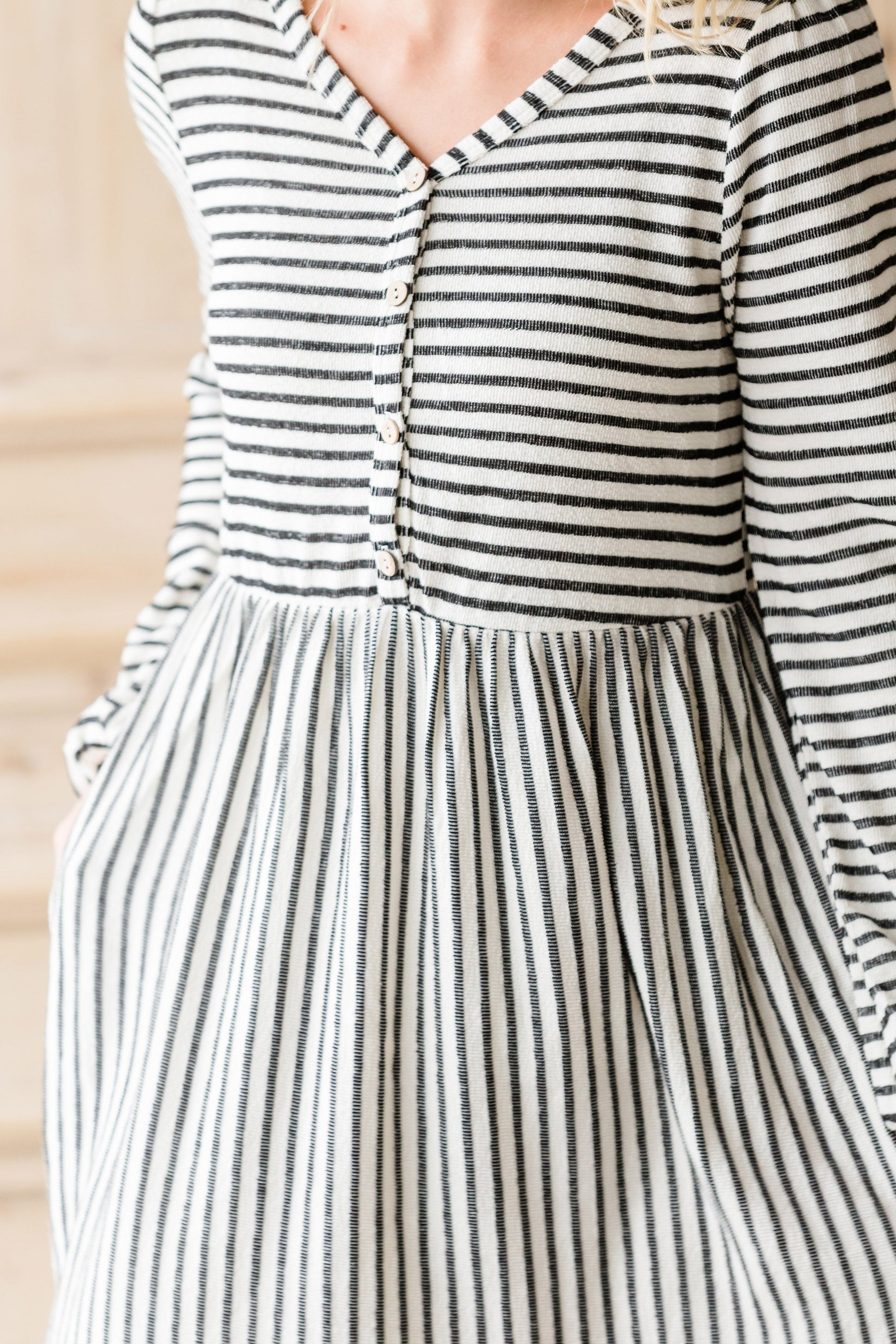 Striped Balloon Sleeve Midi Dress - FINAL SALE Dresses