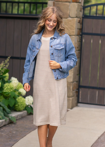 Striped Bubble Sleeve Midi Dress FF Dresses