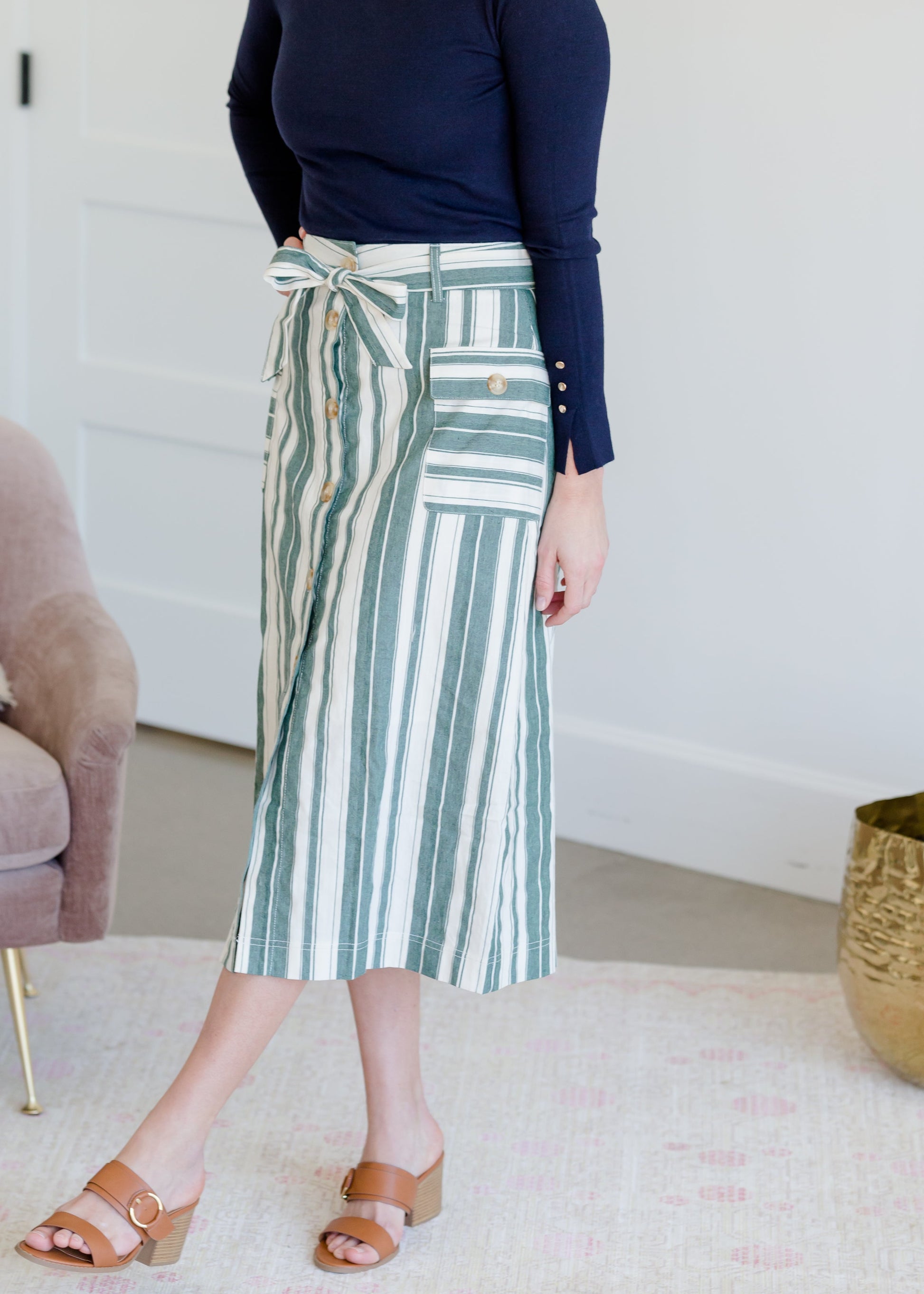 Striped Button Front Midi Skirt - FINAL SALE Skirts