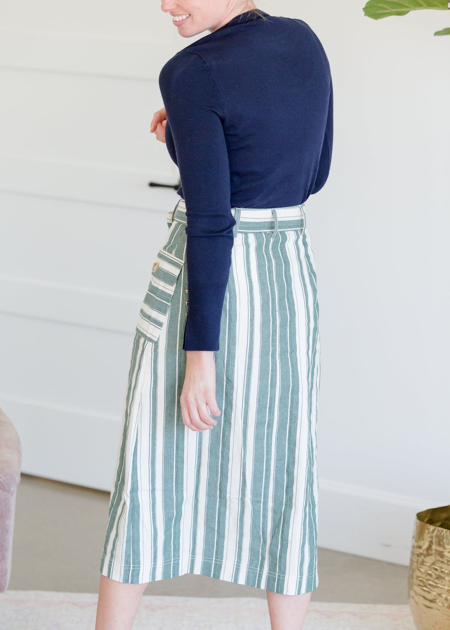 Striped Button Front Midi Skirt - FINAL SALE Skirts