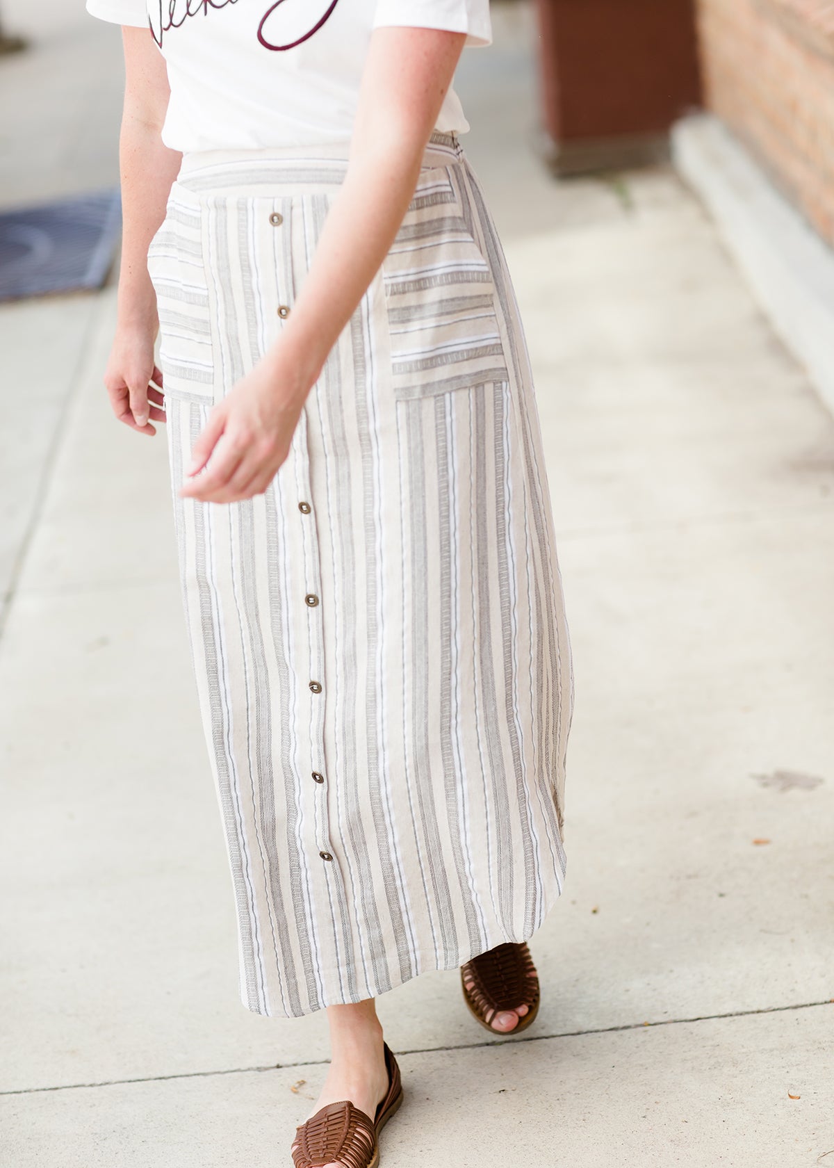 Striped Button Linen Midi Skirt - FINAL SALE Skirts