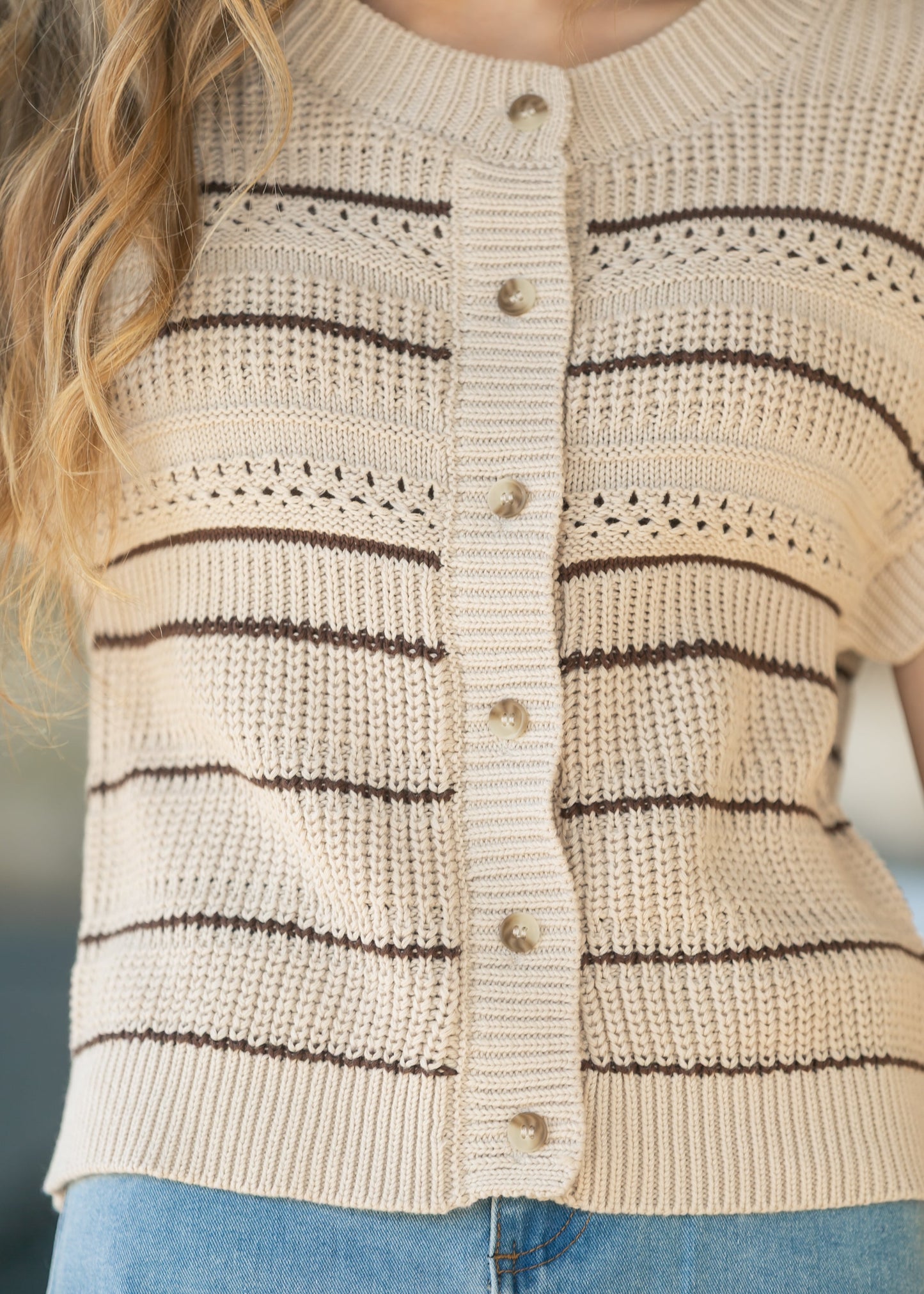 Striped Button Up Knit Cardigan FF Layering Essentials