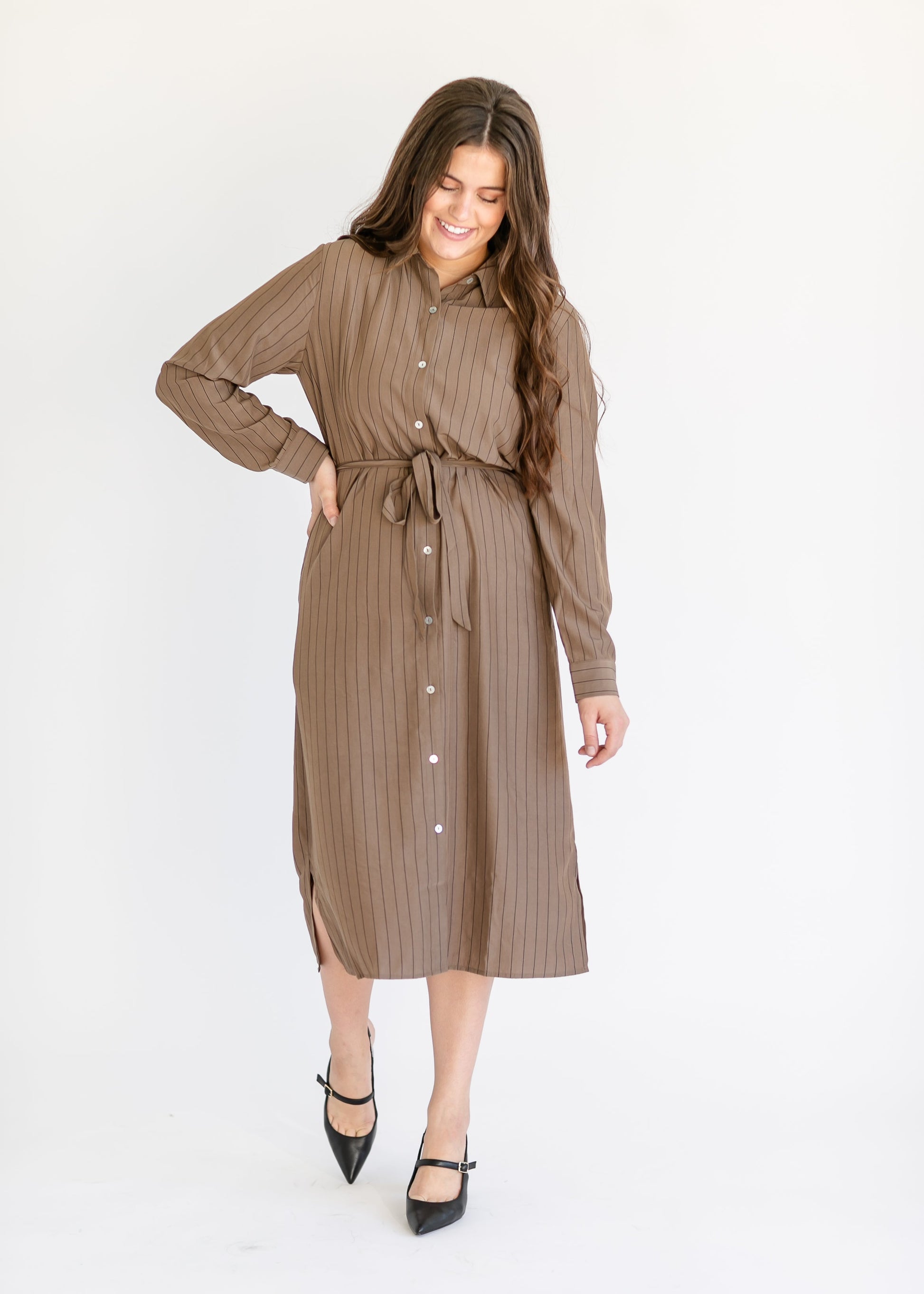 Striped Button Up Midi Dress FF Dresses