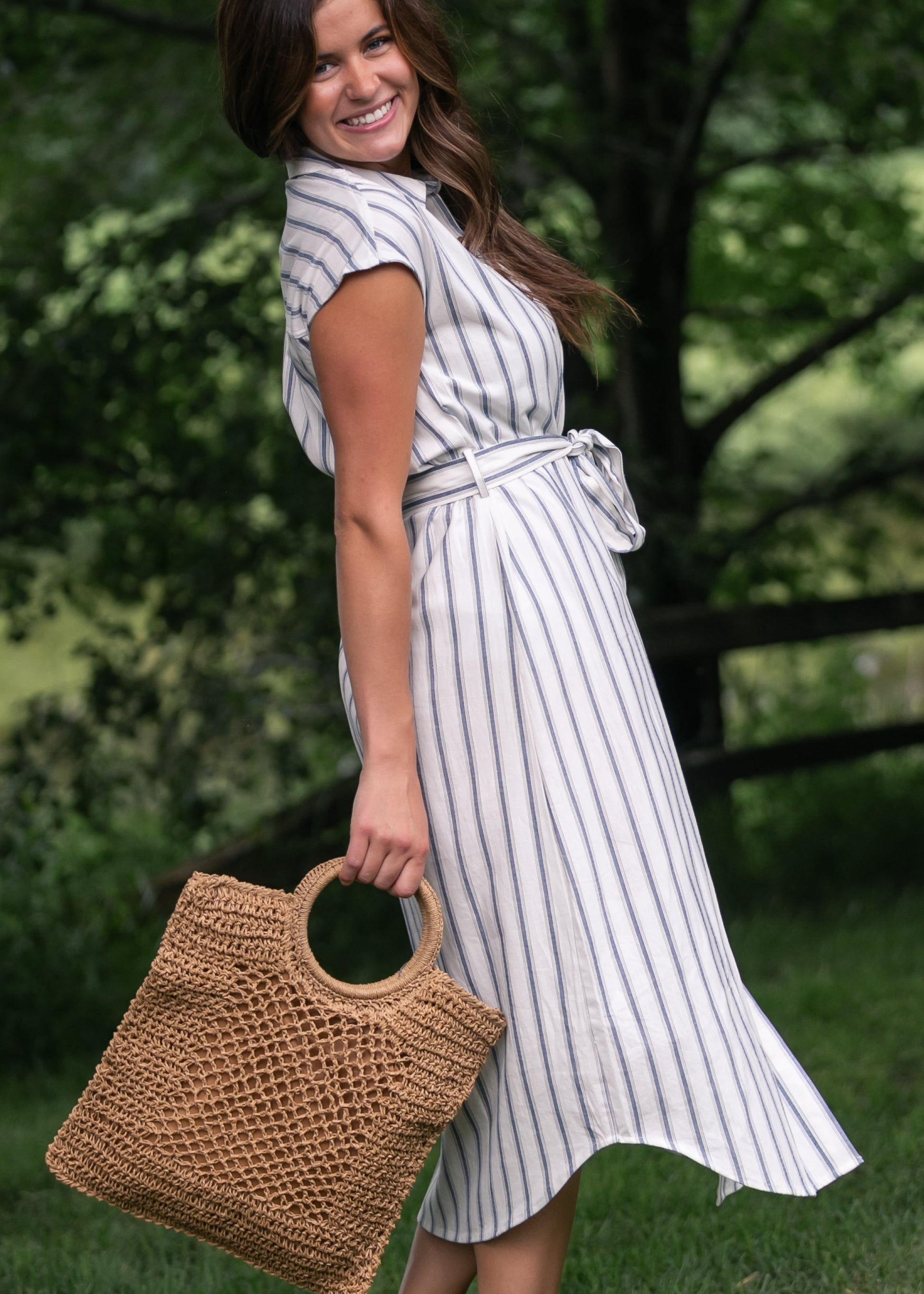 Striped Collared Shirt Dress L Striped Collared Shirt Dress L
