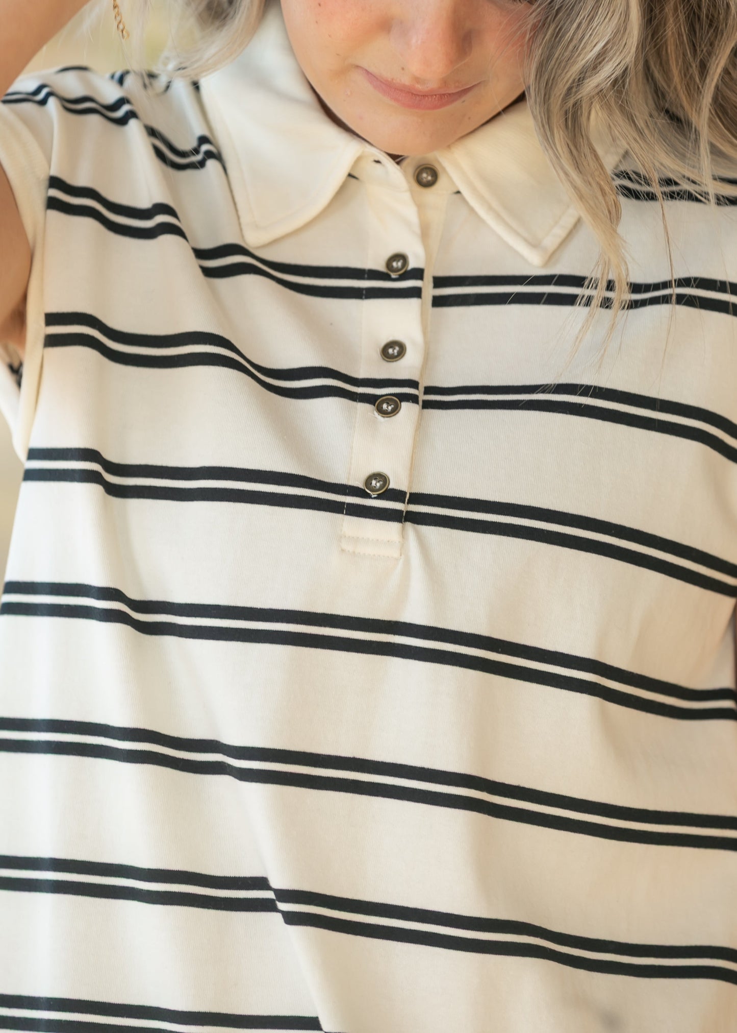 Striped Collared Slub Midi Dress FF Dresses