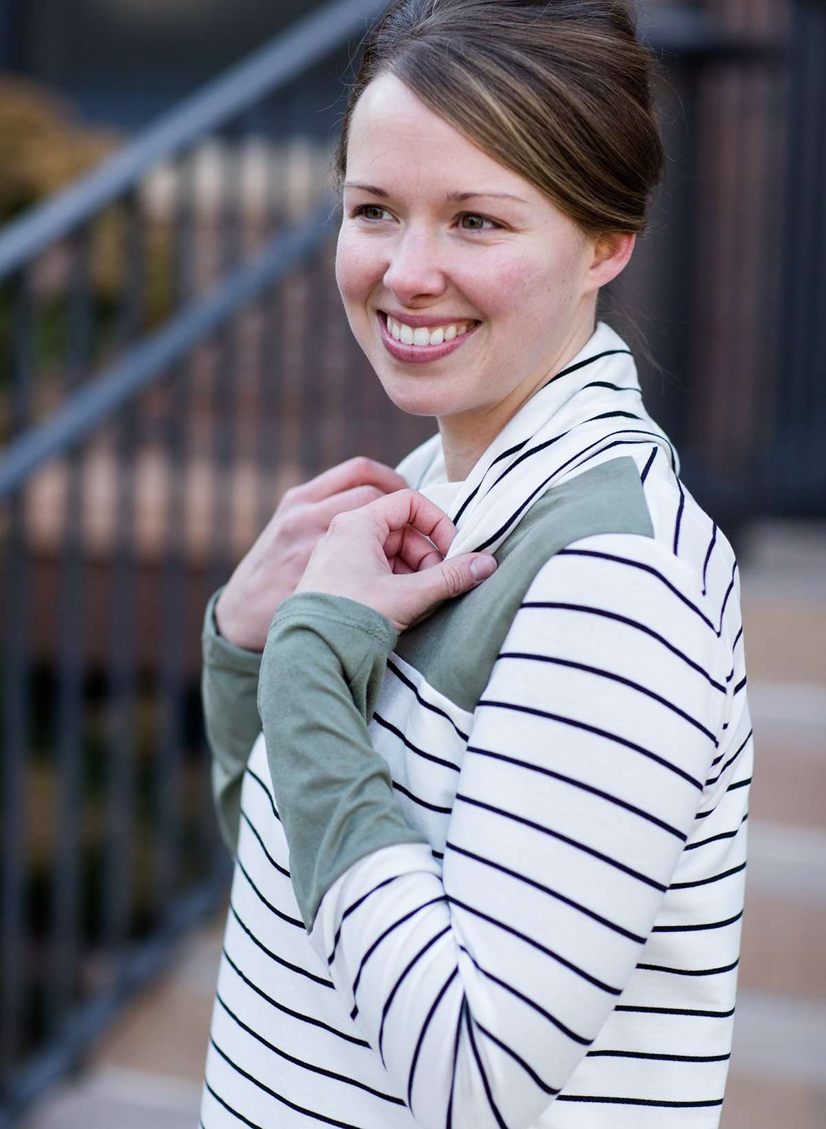 Striped Contrast Cowl Neck Top Tops