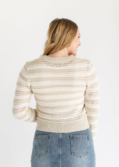 Striped Crewneck Knit Sweater FF Tops