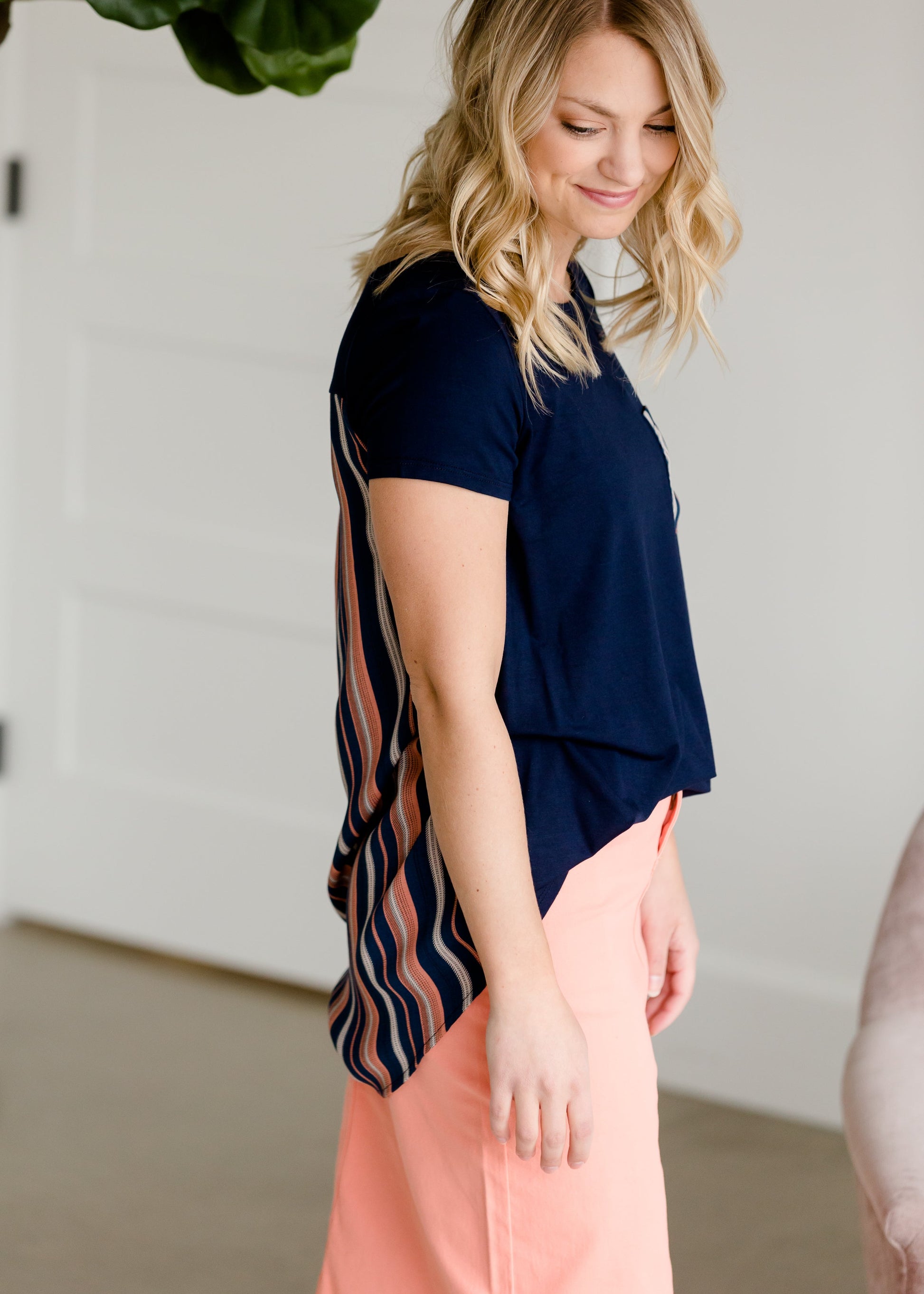 Striped Detail Navy Top Tops