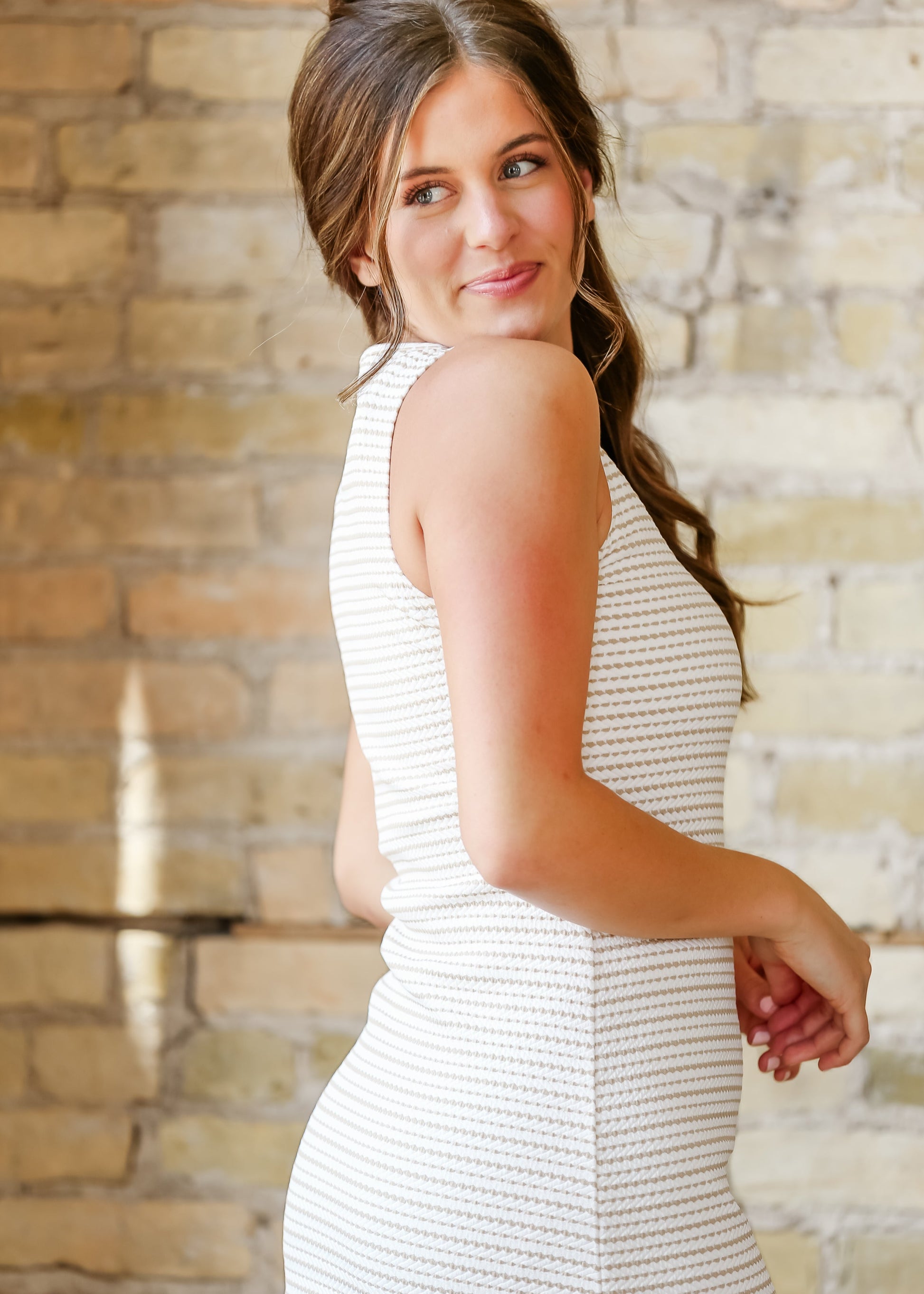 Striped Dot Knit Midi Dress FF Dresses
