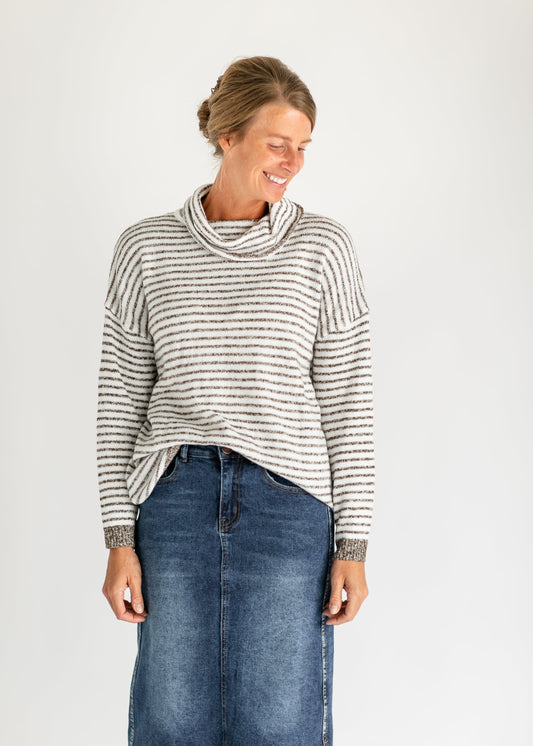 Striped Drop Shoulder Sweater FF Tops