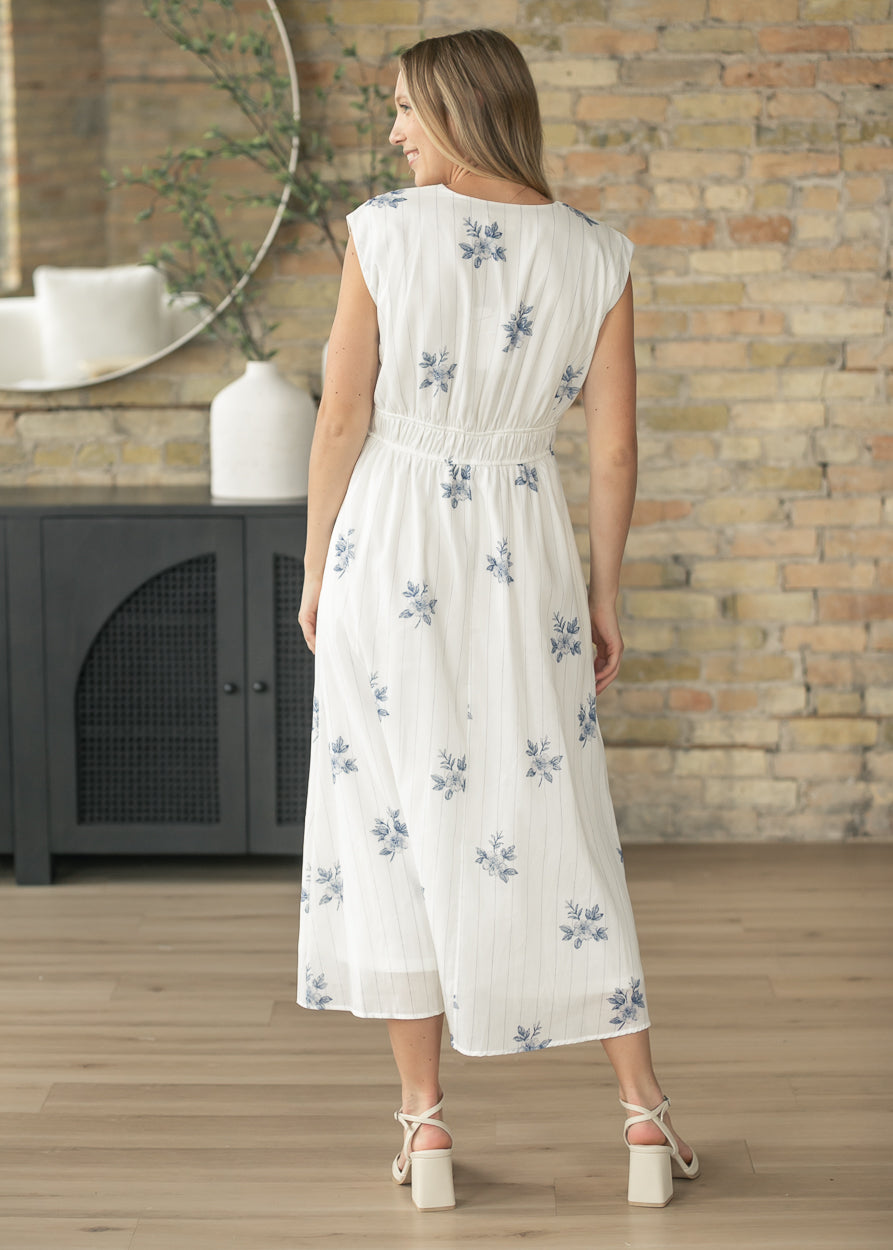 Striped Floral Print Midi Dress FF Dresses