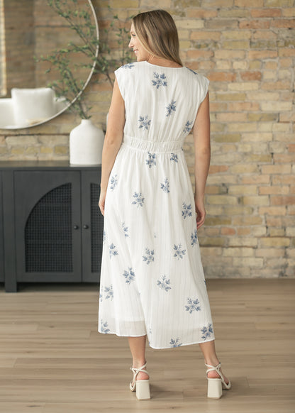 Striped Floral Print Midi Dress FF Dresses
