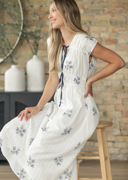 Striped Floral Print Midi Dress FF Dresses
