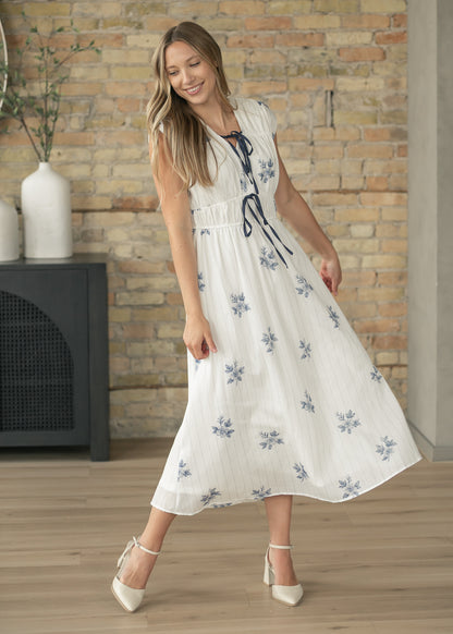 Striped Floral Print Midi Dress FF Dresses