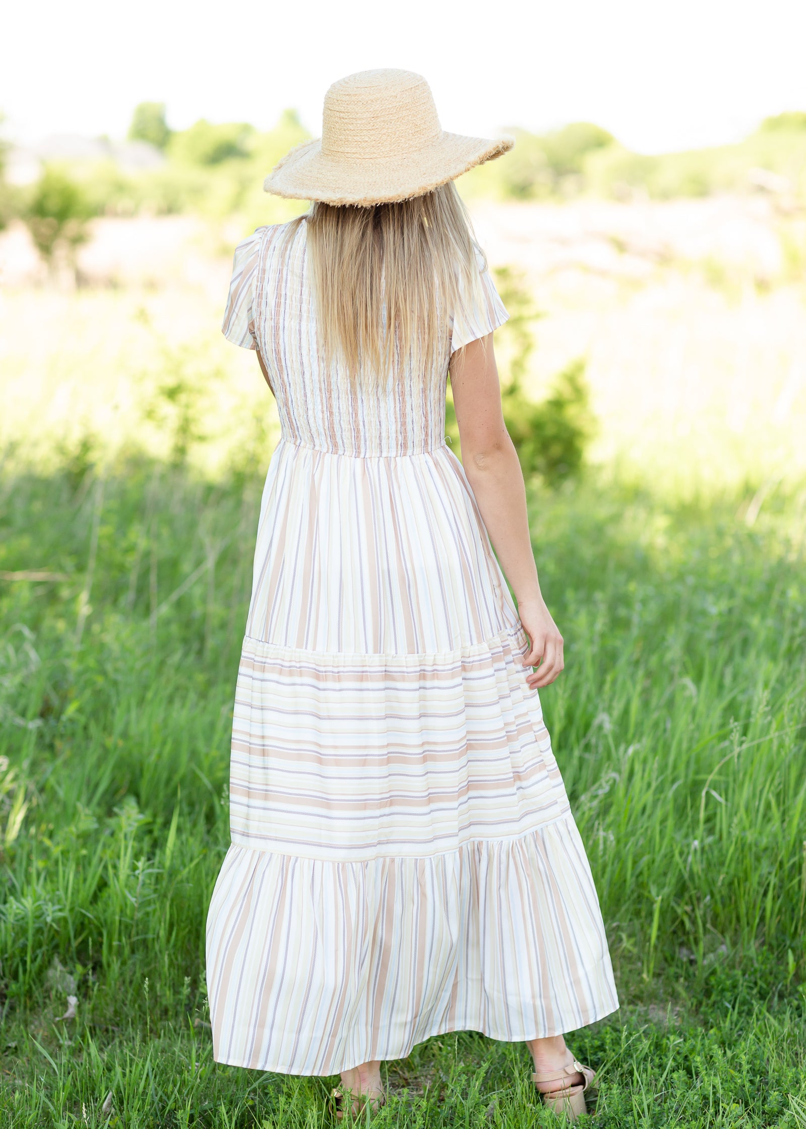 Striped Flutter Sleeve Maxi Dress Dresses