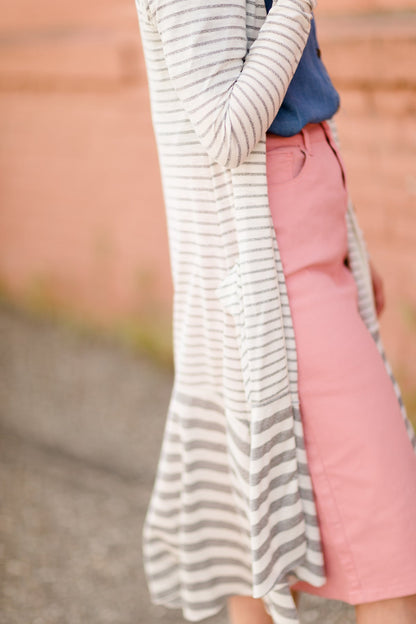 Striped Front Pocket Duster Cardigan Layering Essentials