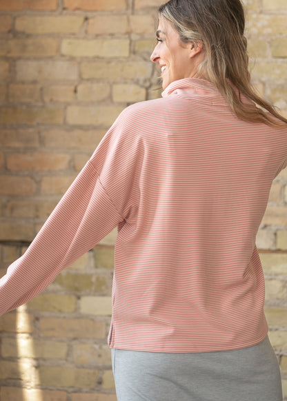Striped Half Zip Knit Pullover FF Tops