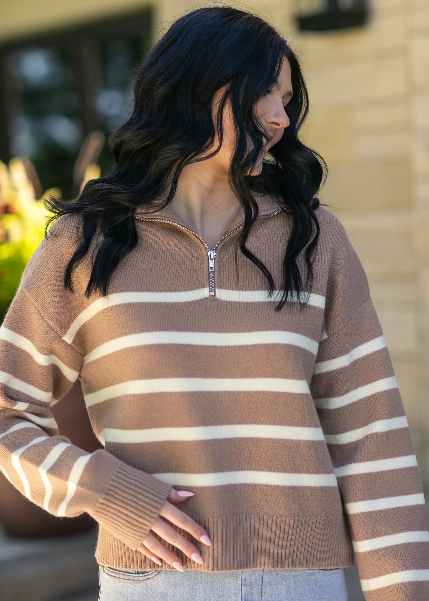 Striped Half Zip Sweater FF Tops