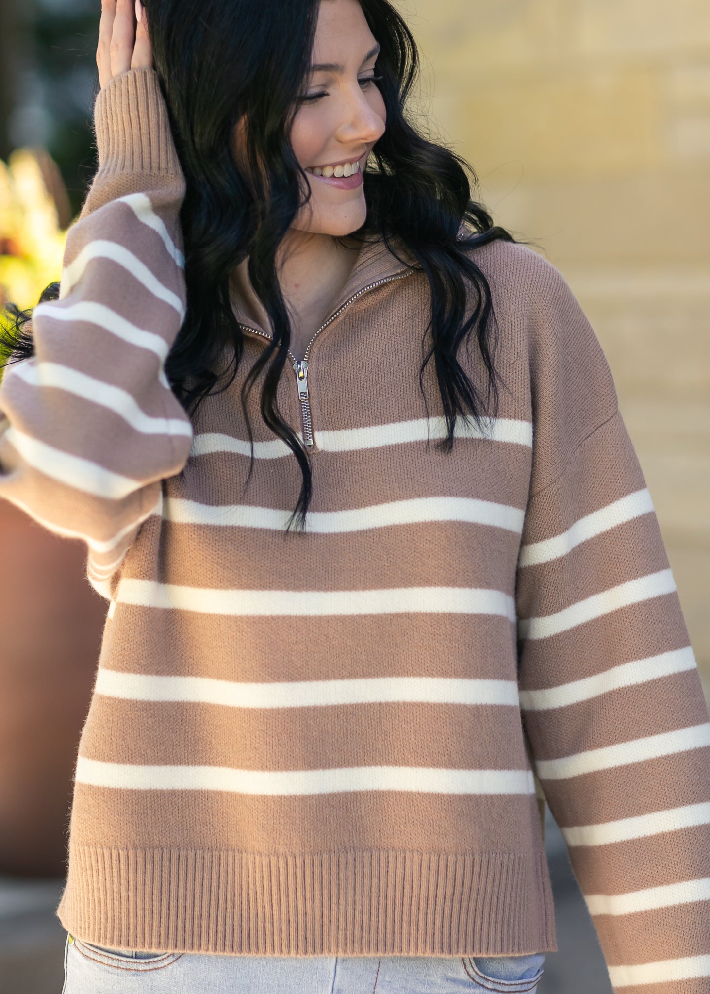 Striped Half Zip Sweater FF Tops