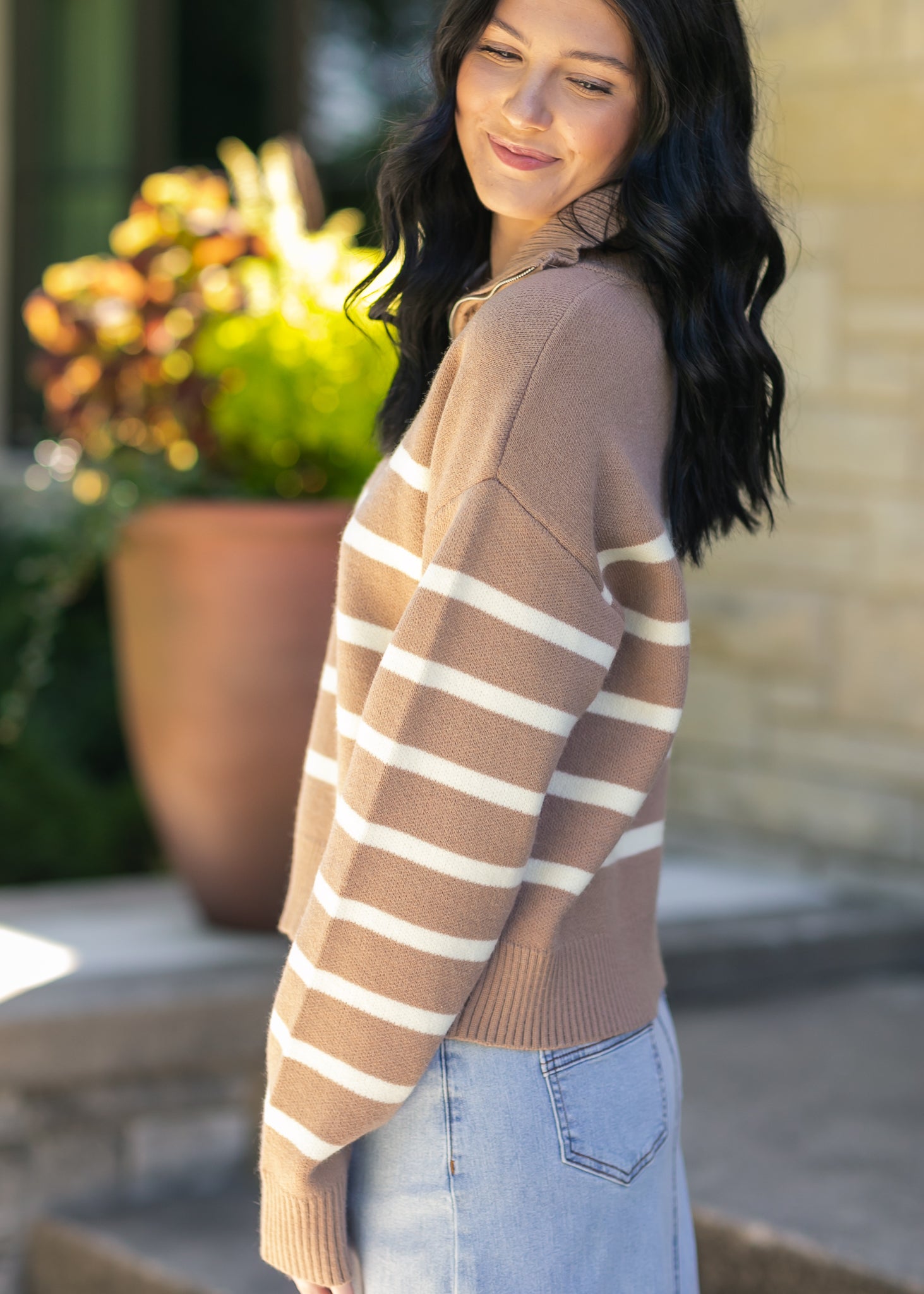 Striped Half Zip Sweater FF Tops