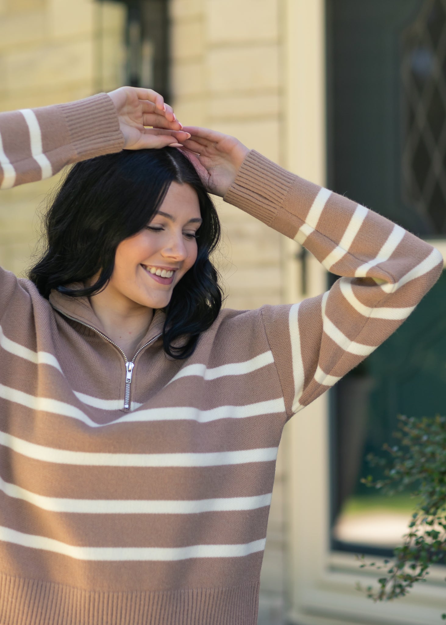 Striped Half Zip Sweater FF Tops