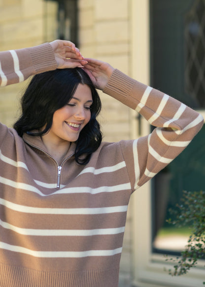 Striped Half Zip Sweater FF Tops