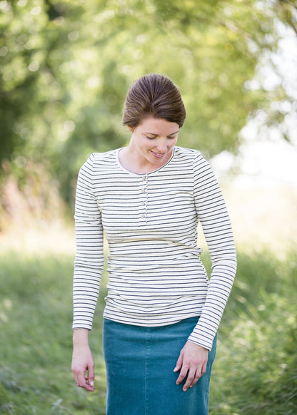 Striped Henley Ribbed Top - FINAL SALE Tops