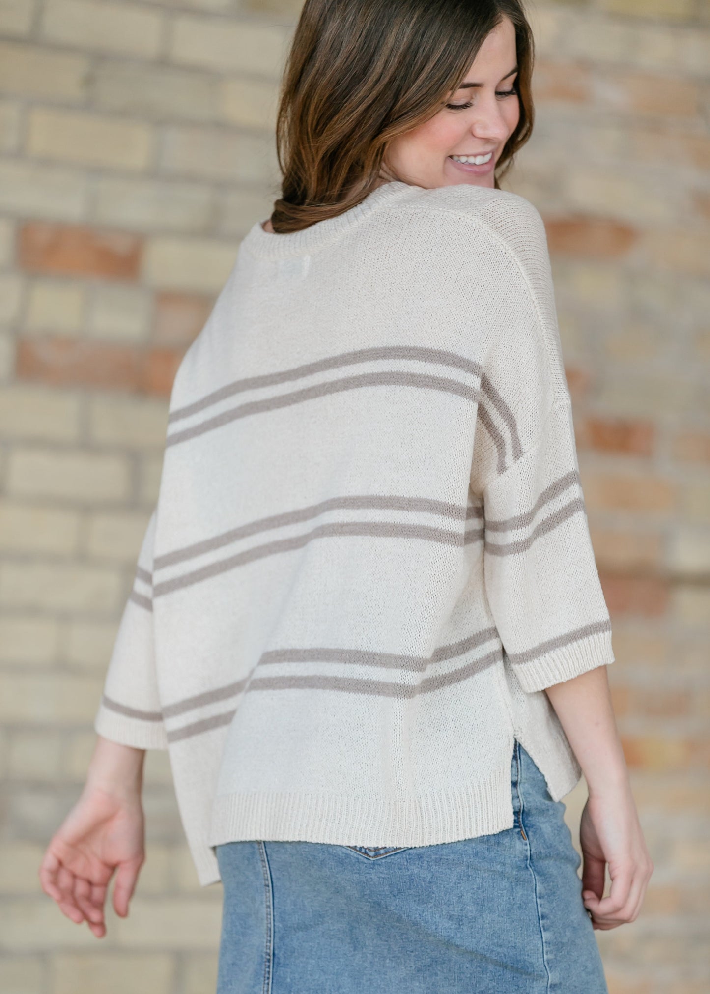 Striped Knit Drop Shoulder Top FF Tops