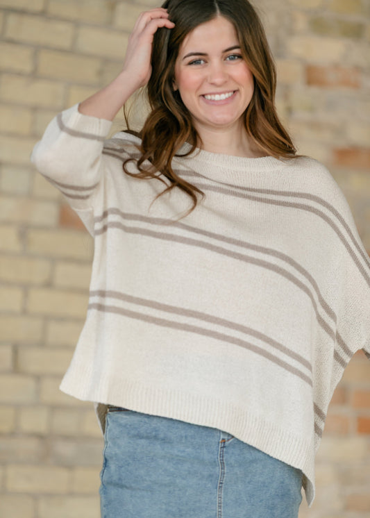 Striped Knit Drop Shoulder Top FF Tops