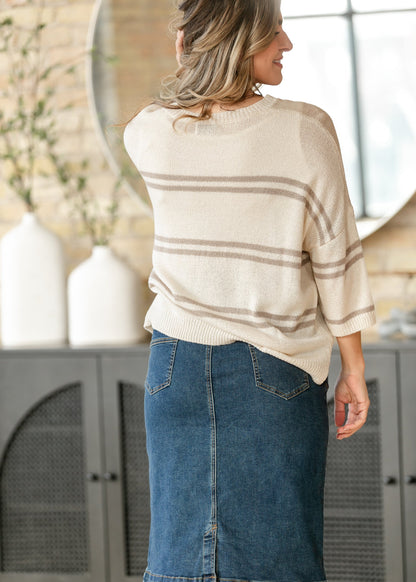 Striped Knit Drop Shoulder Top FF Tops